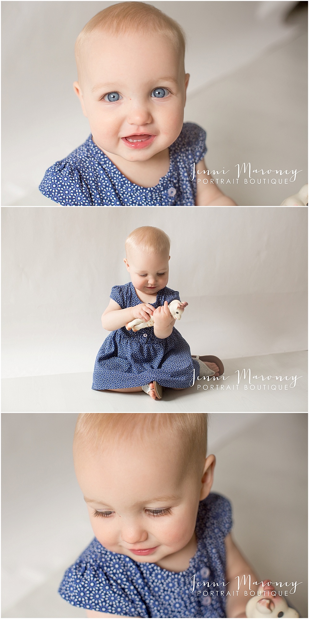 Denver newborn photographer captures one year photo session for baby girl with blue eyes