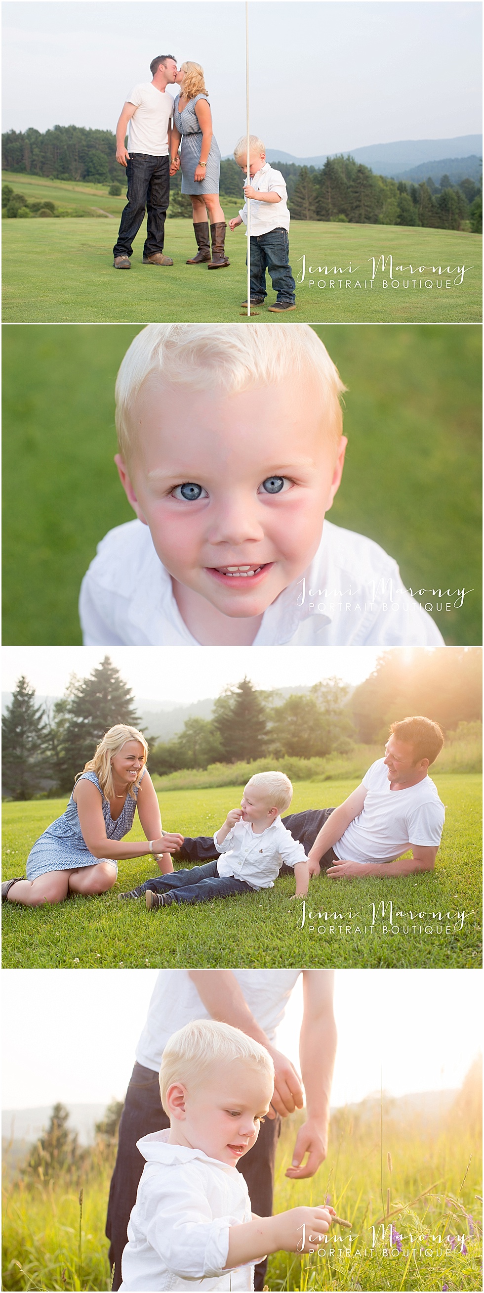 family photos outside on golf course at sunset with family photographer jenni maroney