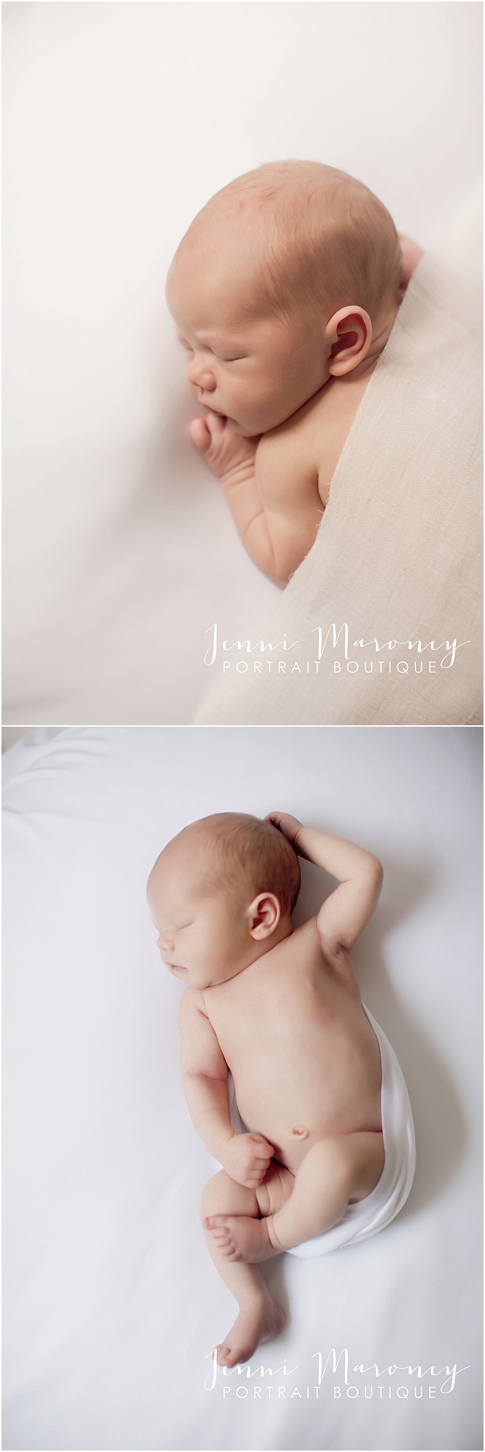 Denver newborn photographer and Boulder baby photographer, Jenni Maroney owns Jenni Maroney Portrait Boutique and specializes in simple and sweet newborn photography.  Newborn baby boy in-studio for Denver newborn photos. 