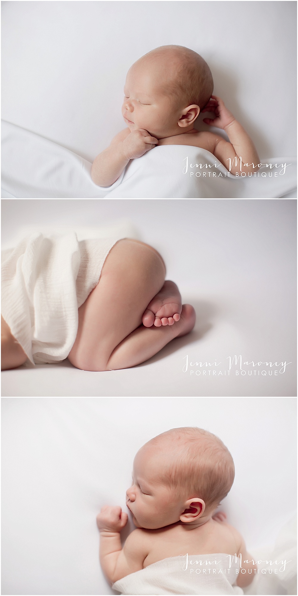 Denver newborn photographer and Boulder baby photographer, Jenni Maroney owns Jenni Maroney Portrait Boutique and specializes in simple and sweet newborn photography.  Newborn baby boy in-studio for Denver newborn photos. 