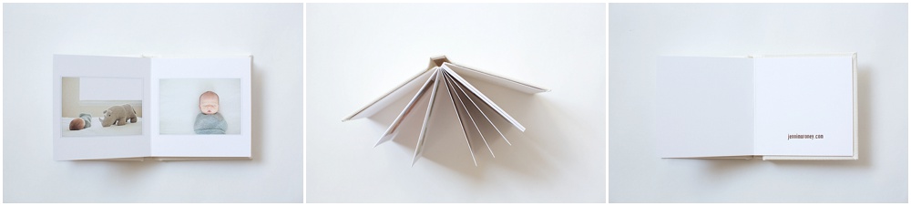 Denver newborn photographer, Jenni Maroney offers custom designed linen boutique photo albums for her baby clients.