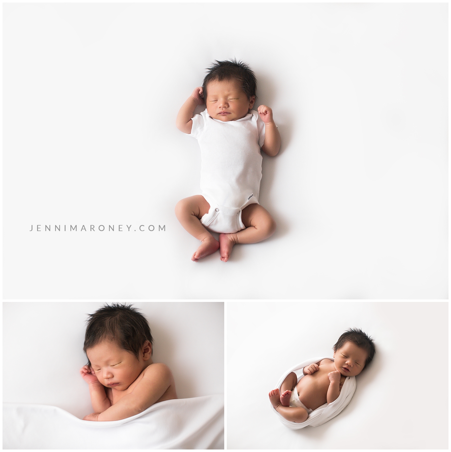 simple newborn sessions with Boulder newborn photographer Jenni Maroney, shares newborn in white onesie, unposed newborn photos.
