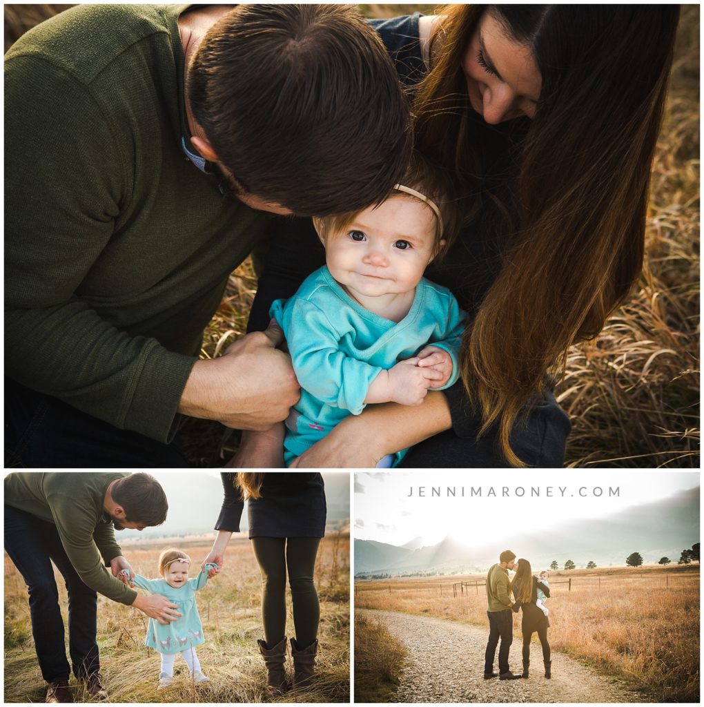 Snuggles, kisses, hugs and wind were the theme of this little family photography session in front of the mountains from Boulder family photographer, Jenni Maroney.