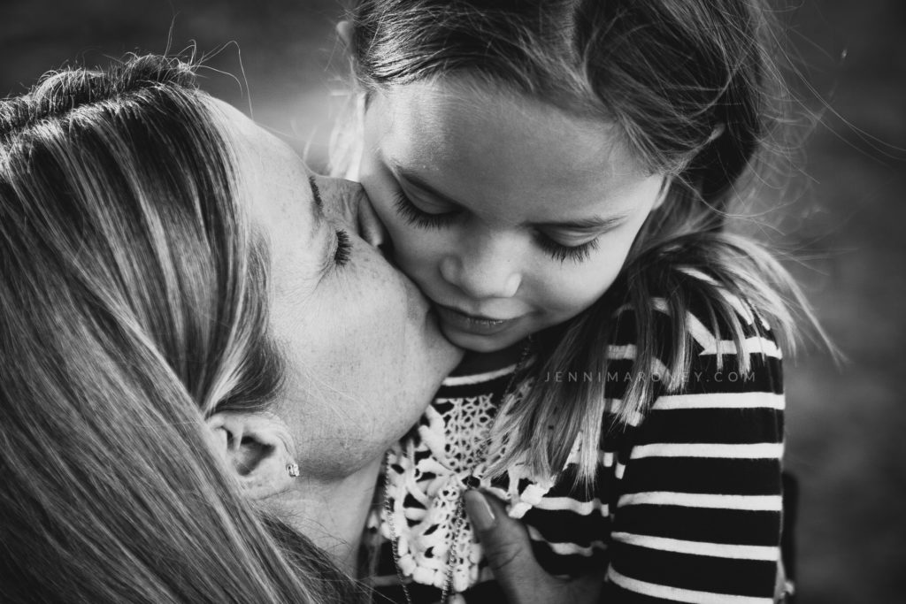 Mom and daughter black and white outdoor photo with Boulder family photographer, Jenni Maroney.