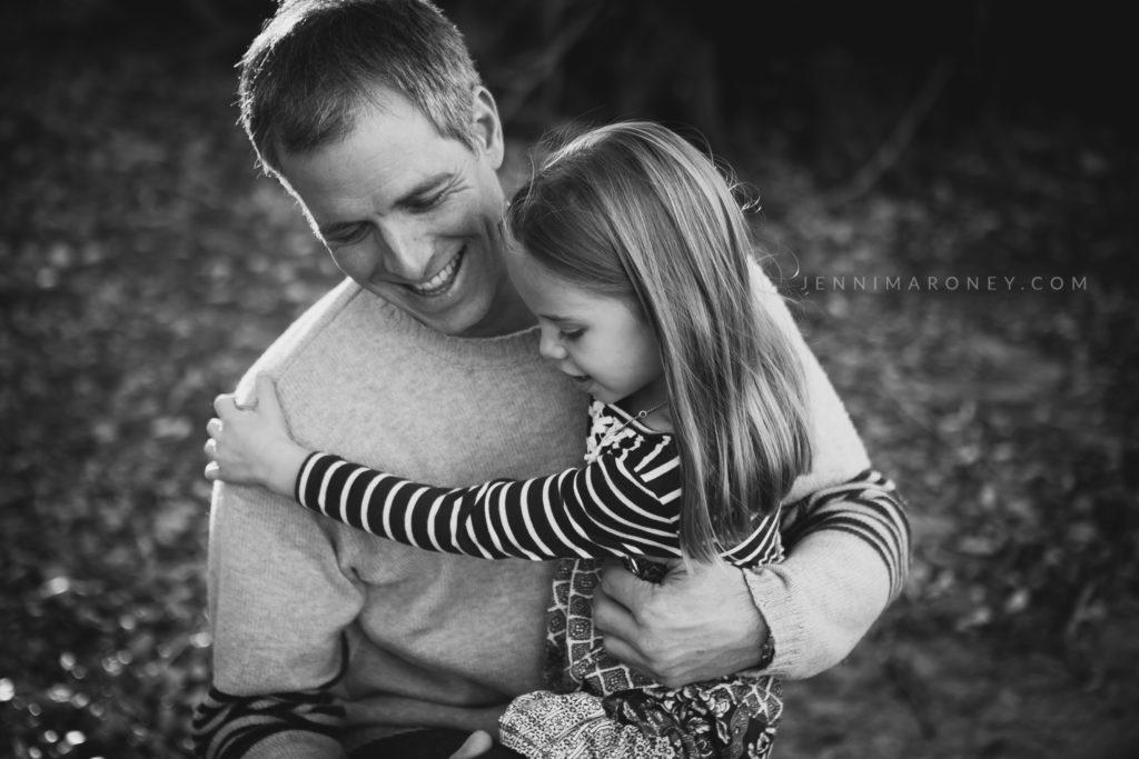 Dad and daughter black and white outdoor photo with Boulder family photographer, Jenni Maroney.