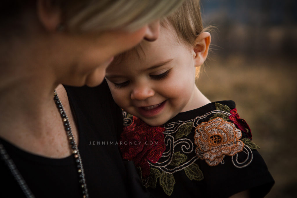 mom and daughter hug photo by outdoor Boulder family photographer, Jenni Maroney.