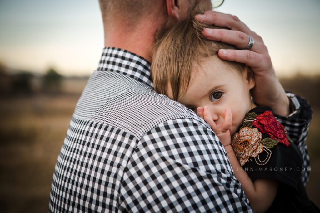 Dad and daughter hug photo by outdoor Boulder family photographer, Jenni Maroney.