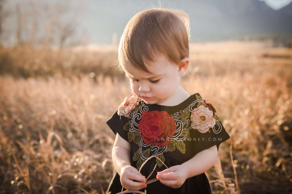 Little girl sunshine outdoor mountain session in Boulder with Boulder family photographer, Jenni Maroney.